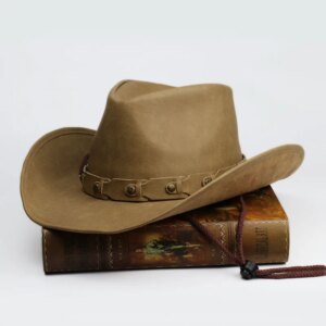 Vintage do old leather men’s and women’s khaki belts outdoor sunshade large brimmed country cowboy hats