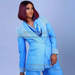 Luxury Pearls Pant Suits Women Formal Party Shawl Lapel Blazer Trousers Customized Mother Of Bride Dress Conjuntos Femininos