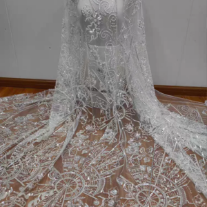 Hot Sale European Style Irregular White Sparkling Sequins Lace Beaded Net Wedding Dress DIY Lace Fabric