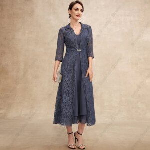 Customized Modern Three Quarter Mother of Bride Dresses for Women Tea Length Wedding Party Dresses with Lace 2025 Robe De Soirée