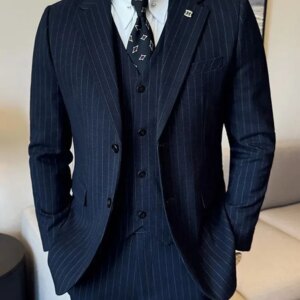 Men’s suit (Jacket +Vest+Pants) Italian Style Luxury Striped Party Tuxedos Fashion Men’s Wedding Social Slim Fit Suit 3Piece Set