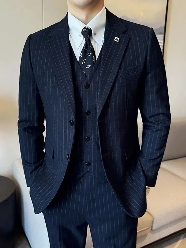 Men's suit (Jacket +Vest+Pants) Italian Style Luxury Striped Party Tuxedos Fashion Men's Wedding Social Slim Fit Suit 3Piece Set