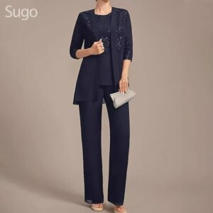 Customized Elegant Long Pantsuits Mother of the Bride Dresses Chiffon O-Neck Ankle-Length Wedding Guest Party Groom Dress 2025