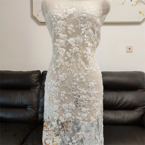 JZQ New Luxury Heavy Industry Beaded Lace Fabric Floral Embroidered Lace With Sequins Bridal Wedding Dress Lace Fabric