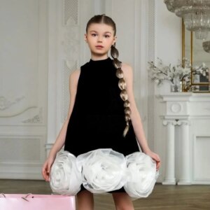 Jill Wish Elegant Arabic White Black Girl Dress Handmade Flowers Dubai Baby Kids Princess Birthday Wedding Party Gown 2025 J180