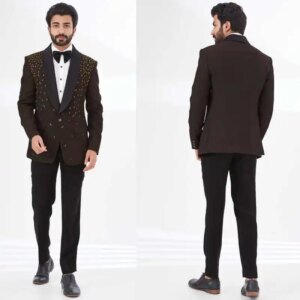Modern Rhinestone Men’s Suit Shawl Lapel Single Breasted Tuxedos For Wedding Groom Wear Prom 2 Pcs Blazer Pants Customized