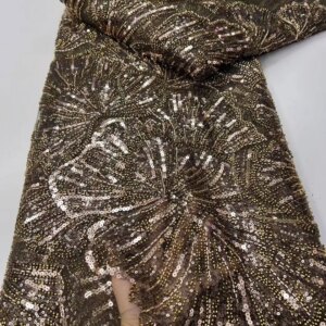 2025 Nigerian Lace Material With Sequins High Quality African Beads French Sequence Mesh Beaded Tulle Fabric For Wedding Dress