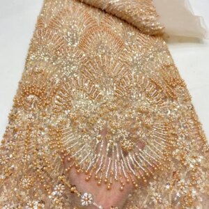 Luxurious Nigerian Handmade Beaded Lace Fabric 2025 High Quality Sequins Beaded Embroidery African French Lace Fabric For Dress