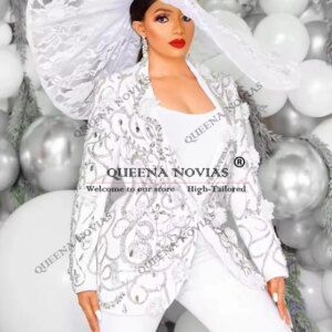 Glitter Crystal Beaded Women Pants Suits Customized 2 Pieces African Black Grils Wide Trousels Casual Party Dress Laides Tuxedos