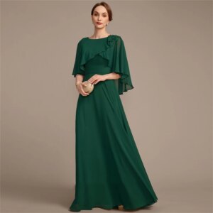 Customized elegant Simple Women’s Chiffon Wedding Guest Dress Mother of the bride Sequined Crew Half Sleeve Draped Floor-length
