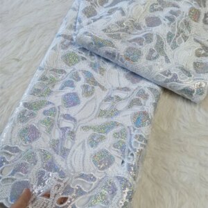 White Luxury Lace Fabric With Sequin, French Embroidery, Heavy Groom, African, Nigerian Fashion, Evening Dress A1173-1