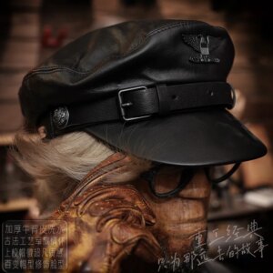 Handmade Motorcycle Hat Men Leather Hip Hop Beret Women Flat Top Soviet Union German Retro Knight Colonel