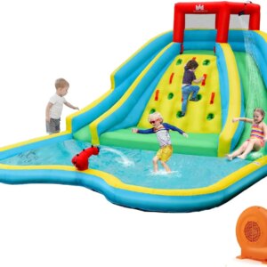 Inflatable Water Slide, 15x12FT Waterslide Park Backyard Outdoor with Dual Slides for Racing Fun/Heavy Climbing Wall/750w Blower