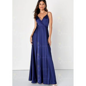 QueensLove Wedding Prom Dress Sexy V-Neck Bridesmaid Dress A-Line Satin Prom Dress Straps Backless Dress Customize