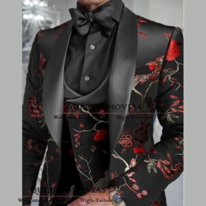 Luxury Groom Wedding Suits Jacquart Print Pattern Men’s Blazers Customized 3-Pieces Man Formal Occasion Party Dresses Tuxedos