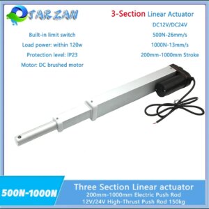 High-Thrust 3 Section Linear Actuator DC12V/24V Multi sectionTelescopic Push Rod for Industrial Reciprocating Motion 500N/1000N
