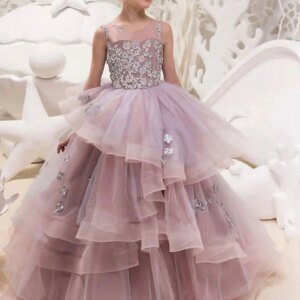 Customized 2025 Tulle Appliques Flower Girls Dress Princess Ball Gown Birthday Party Girl Dresses Wedding First Communion Dress