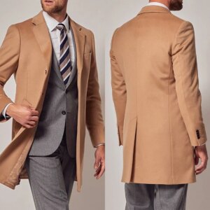 Camel Classic Wool Blend Coat For Men Formal Suits Outwear Notch Lapel Business Overcoat Plus Size Customized Winter Warm Jacket
