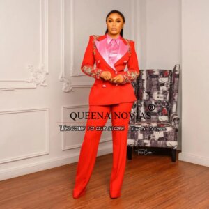 Luxury Red Women Jacket Pants Suits Peaked Lapel Blazer Casual Flare Trouser 2 Pieces Set Customized Mother Of Bride Dresses