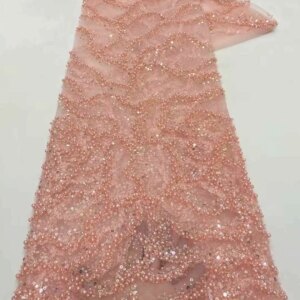 Luxury African Sequins Beaded Lace Fabric 2025 High Quality Lace 5 Yards Red French Lace Fabric Nigerian Net Lace Fabrics Party