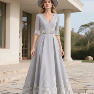 Luxury A-Line Chiffon Mother of the Bride Dress Floor Length V Neck Appliques Wedding Guest Evening Dress 2025 Free Customized