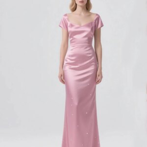 Elegant Modern Mermaid V Neck Satin Mother of the Bride Dress Short Sleeves Sequin Sweep Train Formal Evening Gown 2025 Free Cus