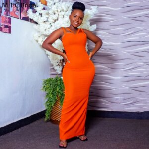 Wholesale Orange Long Bridesmaids Dresses For Black Girls Spaghetti Straps Floor Length Straight High Quality Wedding Party Gown