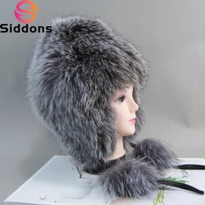 2025 Russian Winter Fur Hat Lady Luxury Hand Knitted Real Fox Fur Bomber Hats Natural Soft Women Quality 100% Real Fox Fur Caps