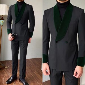 Formal Wedding Tuxedos Green Velvet Shawl Lapel Men Suit 2 Piece Set Jacket Pants Groom Wear Party Business Blazers Customized