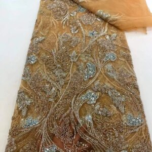 New Design Fashion Africa Nigerian Artistic Pattern Handmade Embroidery Sequins Hot Sale French Beads Tulle Lace For Party Dress