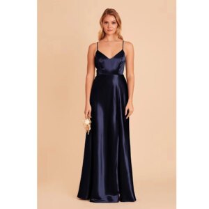 Simple Bridesmaid Dress 2025 V-Neck Satin Spaghetti Straps Evening Prom Dresses with Slit Formal Party Dress Customized