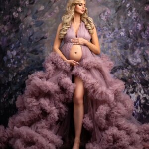 Maternity Dress for Photoshoot V Neck Ruffles Prom Gowns Pregnancy Babyshower Outfit Robe Evening Dresses