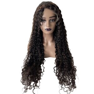 Mongolian Virgin Human Hair Deep Body Curl Color #2 Highlight #6 180% Density 13×4 HD Swiss Lace Frontal Wig for Black Woman