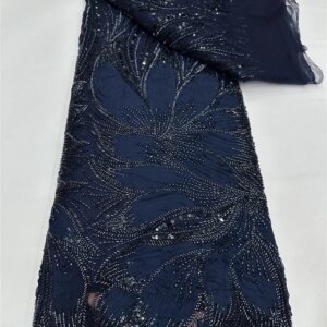 Luxury African Beaded 2025 High Quality Nigerian Sequins With Pearl Lace French Tulle Lace Fabric For Party Dress Sewing