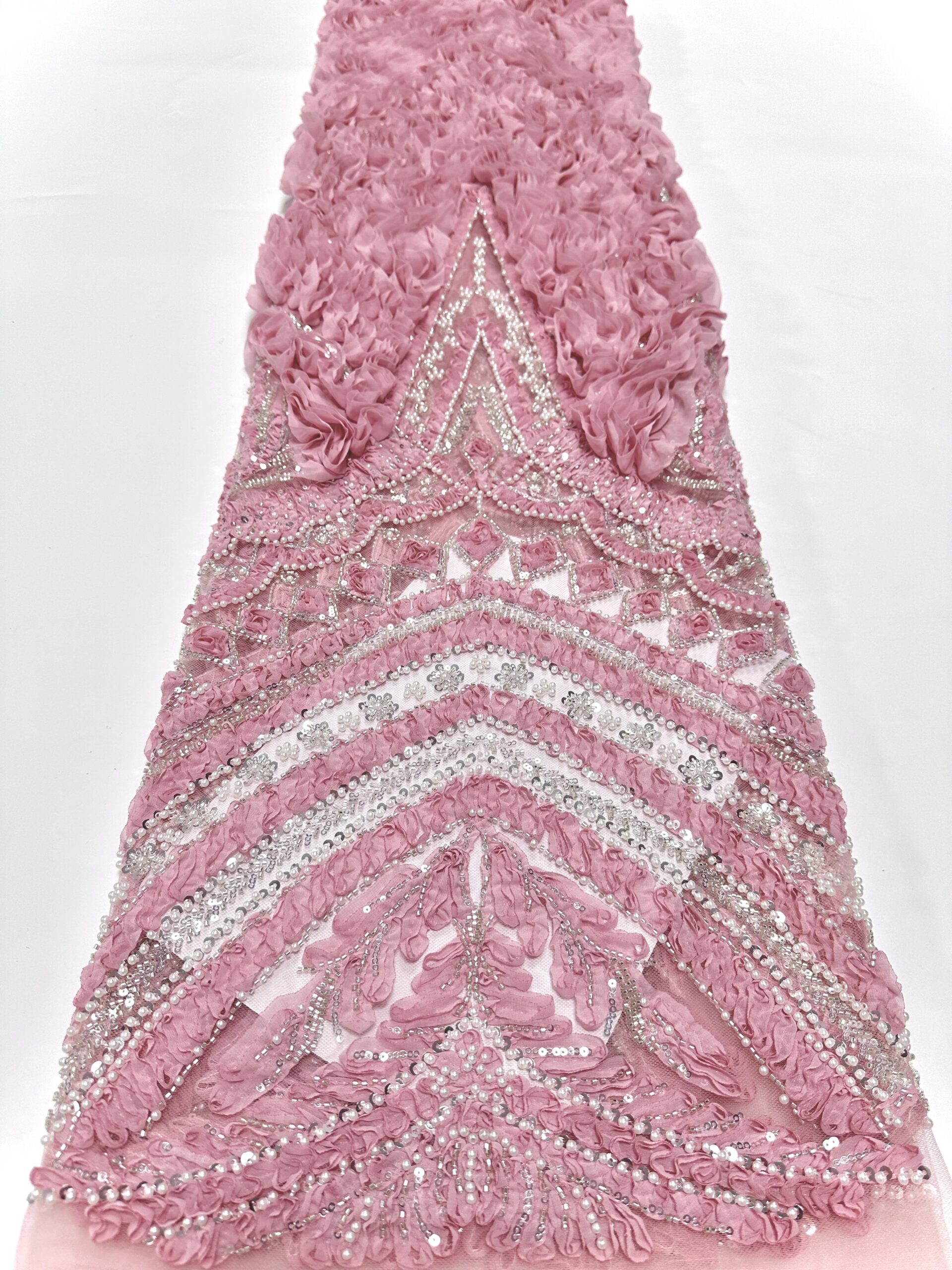 Pink Nigerian Beaded French Mesh Lace With Sequins High Quality 2025 Embroidery Lace Sequins Lace For Wedding Dresses Women