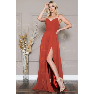 QueensLove Bridesmaid Dress V-Neck Straps Evening Prom Dress Long Satin Split Party Dress A-Line Wedding Dress Customize