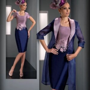 Dark Navy Plus Size Evening Mother Of The Bride Dresses Mermaid Appliques Mother Dresses For Weddings With  Coat