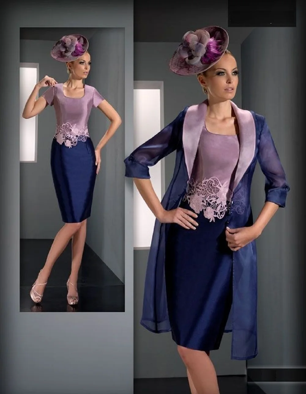Dark Navy Plus Size Evening Mother Of The Bride Dresses Mermaid Appliques Mother Dresses For Weddings With  Coat