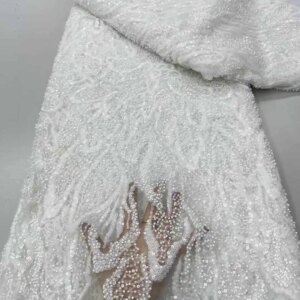 Luxury African Heavy Beads Lace Fabric 2025 High Quality 5 Yards Nigerian Sequins French Tulle Fabric Material For Wedding Party