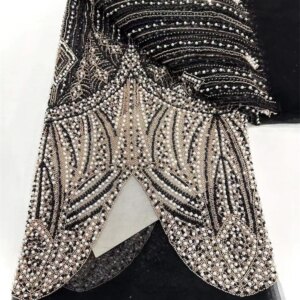Beautiful Nigerian Sequins Party Lace African Beads Lace Fabric 2025 High Quality 5Yards African French Tulle Net Lace Wedding