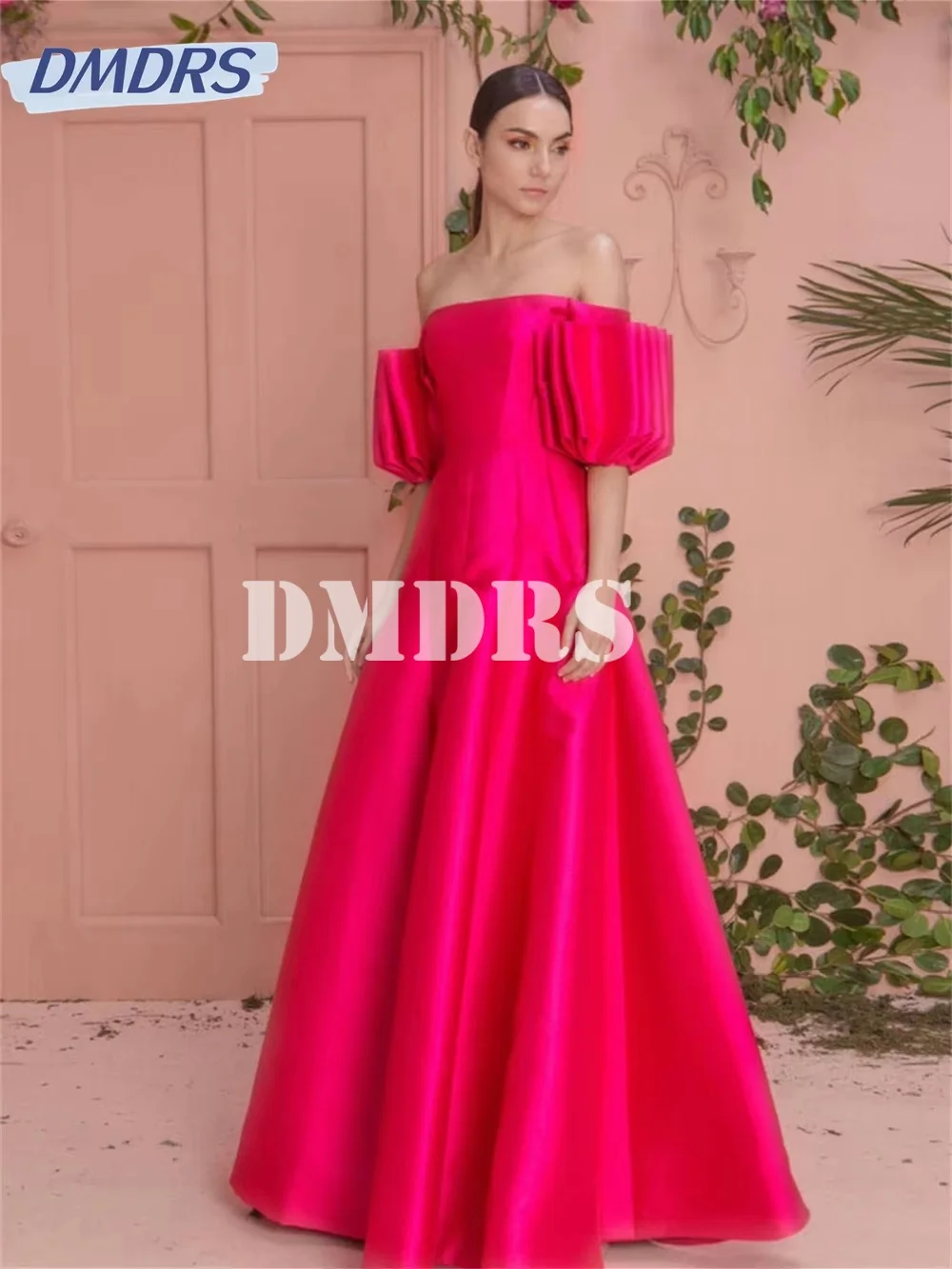 Exquisite Satin Off-The-Shoulder Evening Dress Classic Short-Sleeved Backless Gown Simple Sexy Floor-Length Gowns Vestidos De No