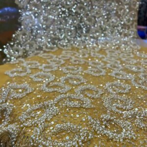 Luxury Hand Beaded Lace Fabric Bridal Fabric Fabrics French Nigerian Sequins Beads Embroidered 5 Yards For Wedding Dress