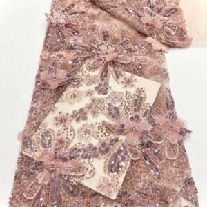 Luxury 3D Lace African Sequins Beaded Lace Fabric 2025 High Quality Groom Nigerian Wedding Bridal Embroidery French Tulle Sewing