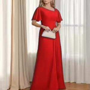 Customized casual A-line printed chiffon floor-length wedding dress for the mother of the bride for the formal evening party