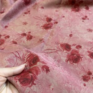 Pink rose spider lily red gauze silk fabric elegant dress cheongsam set pure