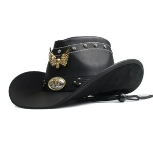 Sunshade warm gold decorative leather men’s and women’s large brimmed country cowboy hat top