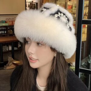 Luxury Fur Trapper Hat for Women with Real Mink Fur Pom Poms and Fluffy Fox Fur Trim – Fashionable Warm and Cute
