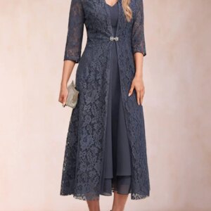 Fashion A-Line Evening Dress Sleeveless V-Neck Chiffon Tea-Length Ruffles Lace Mother of the Bride Dress 2025 Free Customized