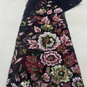 3D Flower Beaded Embroidery Lace Fabrics African Wedding Dress 2025 Sequins Tulle Lace Fabrics For Women’s Evening Dress KB4839