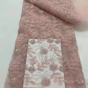 2024 Fashion Elegant French Embroidery Mesh Beaded Lace Fabric African Nigerian Sequin Fabric For Wedding Dress